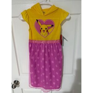 Pokemon Pikachu Girls Dress with Hood, Pink Purple Yellow Graphic, S 6/6X
